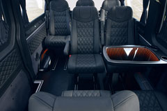 black leather seats in a customized van
