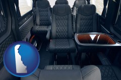 delaware map icon and black leather seats in a customized van