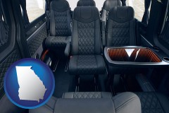 georgia map icon and black leather seats in a customized van