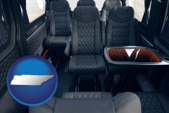 tennessee map icon and black leather seats in a customized van
