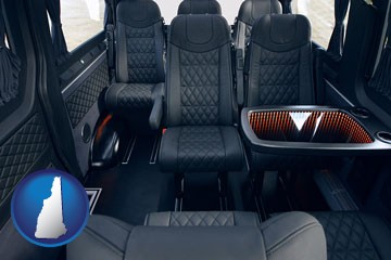 black leather seats in a customized van - with New Hampshire icon